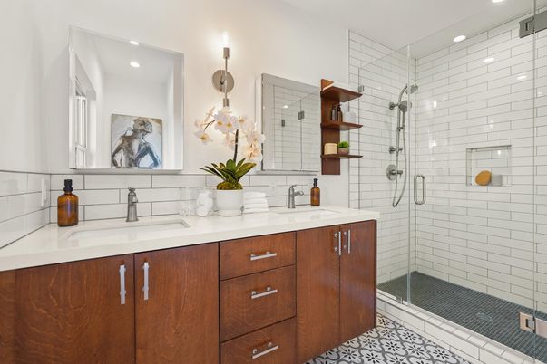 Bathroom, Dual Sink Vanities, Glass Shower, Interior, Recessed Lighting