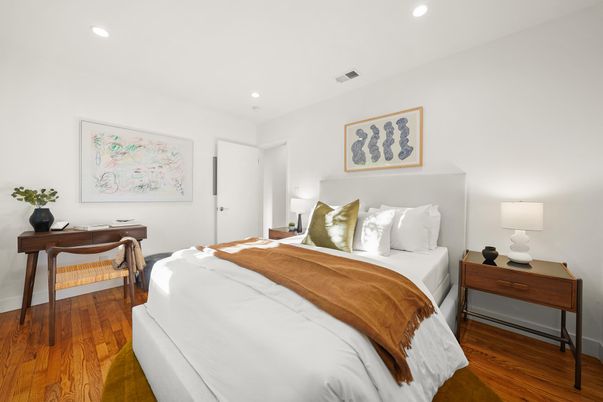 Bedroom, Interior, Recessed Lighting, Wood Texture Flooring