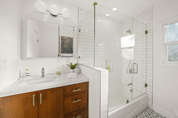 Bathroom, Dual Sink Vanities, Glass Shower, Interior, Recessed Lighting