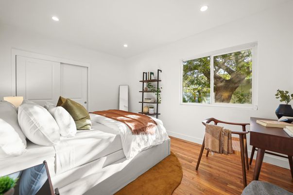 Bedroom, Home Office, Interior, Recessed Lighting, Wood Texture Flooring