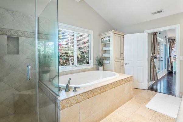 Bathroom, Glass Shower, Interior, Recessed Lighting