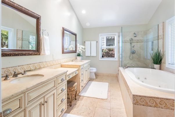 Bathroom, Dual Sink Vanities, Glass Shower, Interior, Recessed Lighting