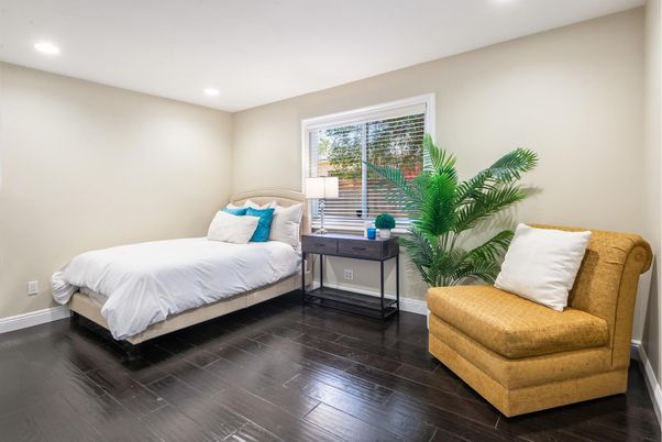 Bedroom, Interior, Recessed Lighting, Wood Texture Flooring