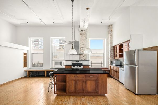 Interior, Kitchen, Pendant Lights, Wood Texture Flooring