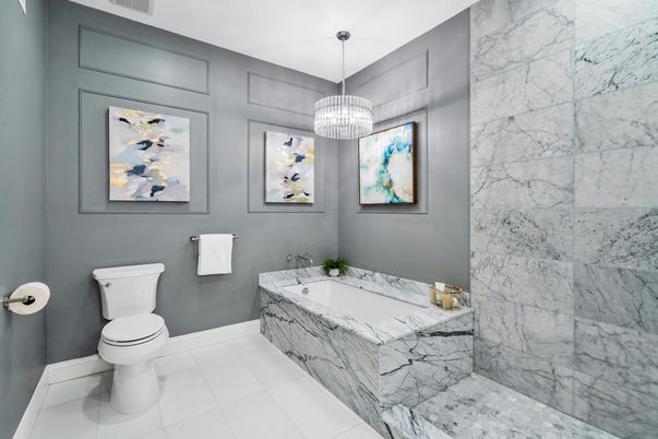 Bathroom, Interior, Marble Walls, Pendant Lights