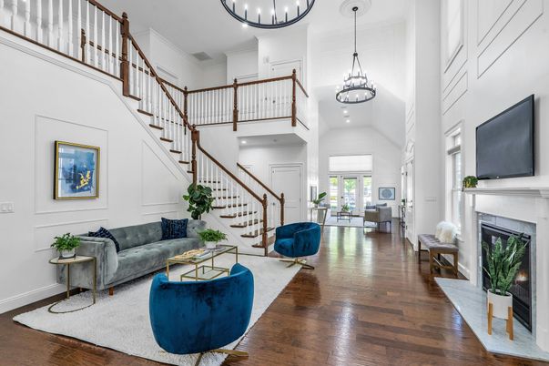 Fireplace, Interior, Living room, Pendant Lights, Wood Texture Flooring