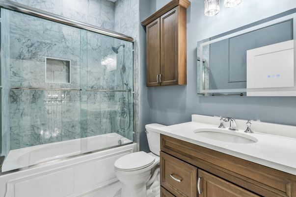 Bathroom, Glass Shower, Interior, Marble Walls