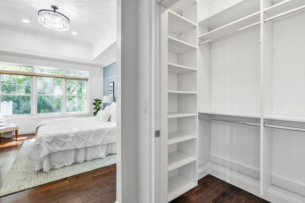 Bedroom, Interior, Pendant Lights, Recessed Lighting, Wood Texture Flooring