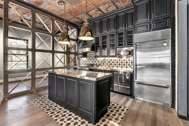 Interior, Kitchen, Pendant Lights, Stainless Steel Appliances, Wood Texture Flooring