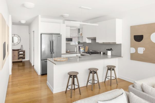 Interior, Kitchen, Pendant Lights, Stainless Steel Appliances, Wood Texture Flooring