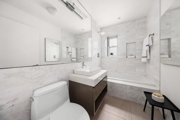 Bathroom, Interior, Marble Walls, Recessed Lighting