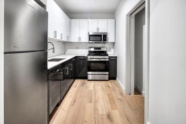 Interior, Kitchen, Stainless Steel Appliances, Wood Texture Flooring