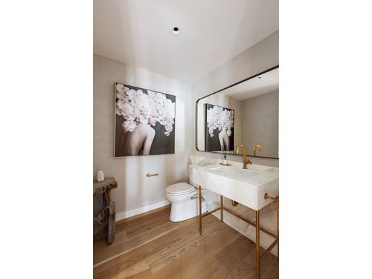 Bathroom, Interior, Recessed Lighting, Wood Texture Flooring