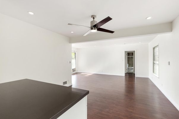 Empty room, Interior, Recessed Lighting, Wood Texture Flooring
