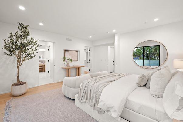 Bedroom, Interior, Recessed Lighting, Wood Texture Flooring