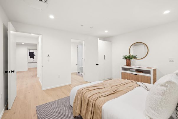 Bedroom, Interior, Recessed Lighting, Wood Texture Flooring