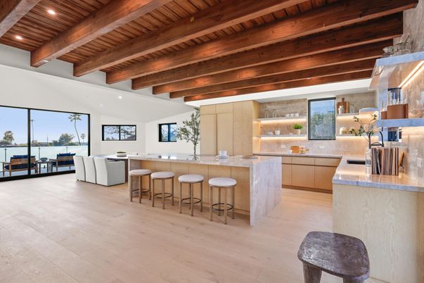 Interior, Kitchen, Living room, Recessed Lighting, Wooden Beams, Wooden Ceilings, Wood Texture Flooring