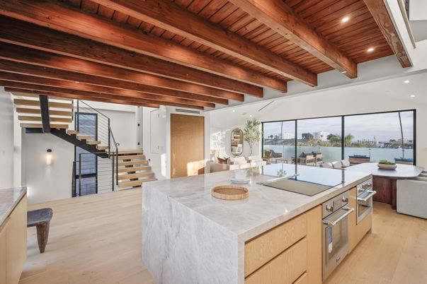 Interior, Kitchen, Living room, Recessed Lighting, Wooden Beams, Wooden Ceilings, Wood Texture Flooring