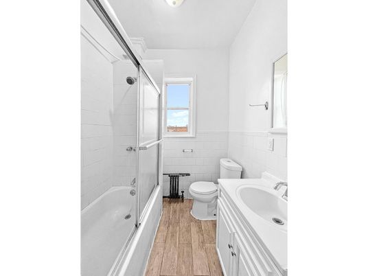 Bathroom, Glass Shower, Interior, Wood Texture Flooring