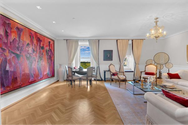 Chandelier, Dining room, Interior, Living room, Recessed Lighting, Wood Texture Flooring