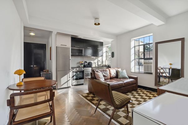 Interior, Kitchen, Living room, Stainless Steel Appliances, Wood Texture Flooring