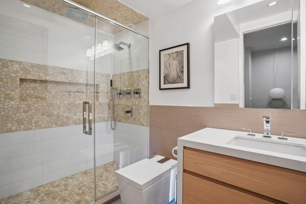 Bathroom, Glass Shower, Interior, Recessed Lighting