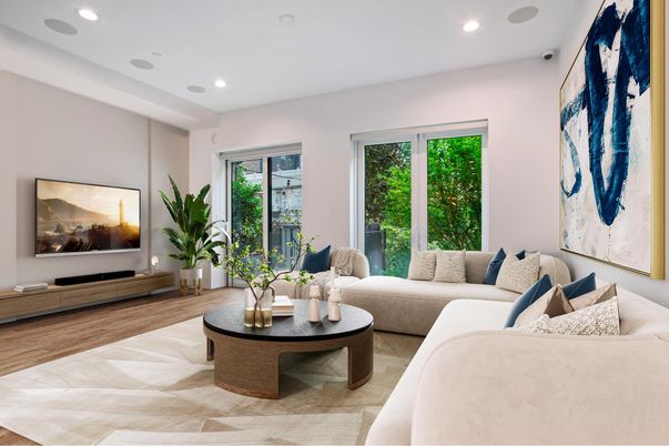 Interior, Living room, Recessed Lighting, Wood Texture Flooring