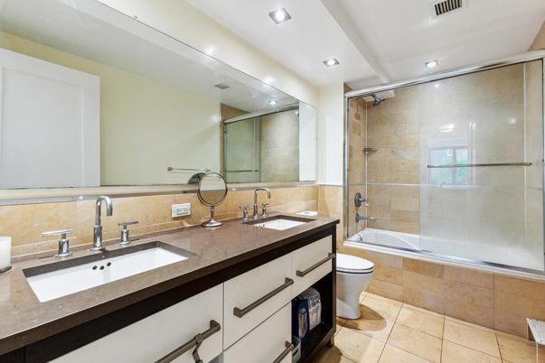Bathroom, Dual Sink Vanities, Glass Shower, Interior, Recessed Lighting