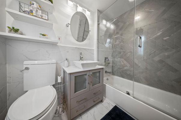 Bathroom, Glass Shower, Interior, Marble, Marble Walls, Recessed Lighting
