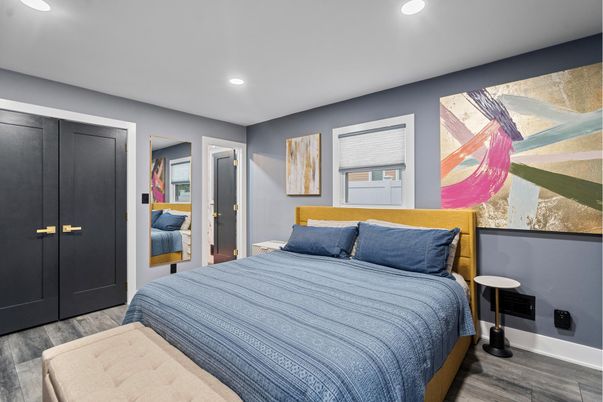 Bedroom, Interior, Recessed Lighting, Wood Texture Flooring