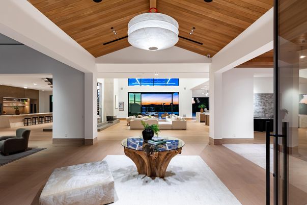 Interior, Kitchen, Living room, Pendant Lights, Recessed Lighting, Wooden Ceilings, Wood Texture Flooring