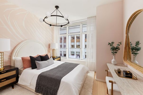 Bedroom, Interior, Pendant Lights, Wood Texture Flooring