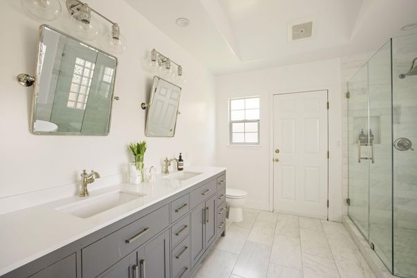 Bathroom, Dual Sink Vanities, Glass Shower, Interior, Marble