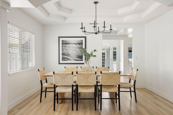 Chandelier, Dining room, Interior, Wood Texture Flooring