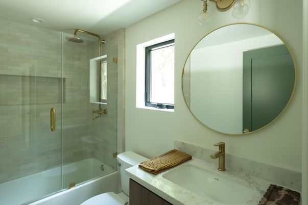 Bathroom, Glass Shower, Interior, Recessed Lighting