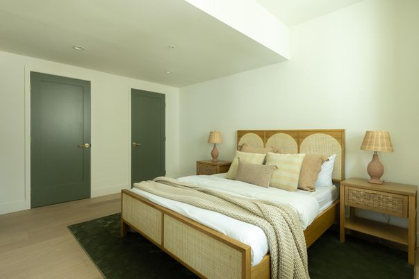 Bedroom, Interior, Recessed Lighting, Wood Texture Flooring