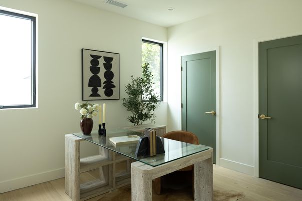 Home Office, Interior, Recessed Lighting, Wood Texture Flooring