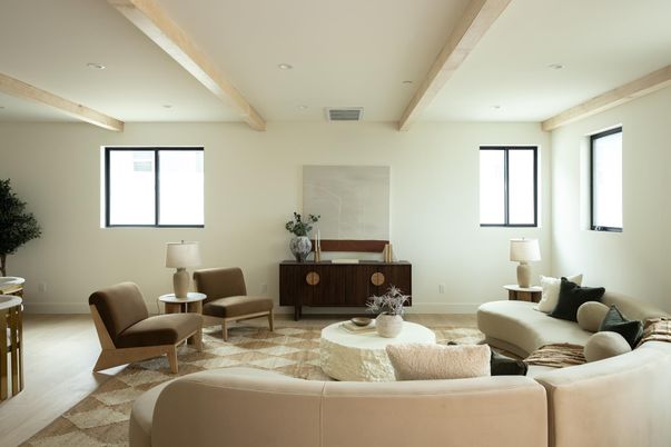 Interior, Living room, Recessed Lighting, Wooden Beams, Wood Texture Flooring