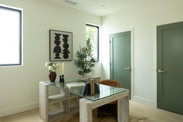 Home Office, Interior, Recessed Lighting, Wood Texture Flooring