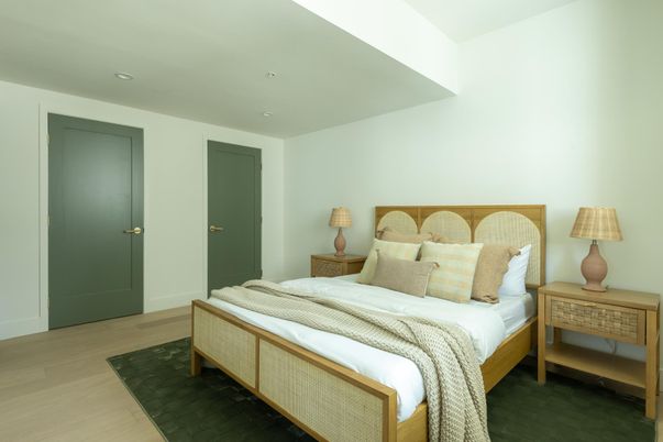 Bedroom, Interior, Recessed Lighting, Wood Texture Flooring