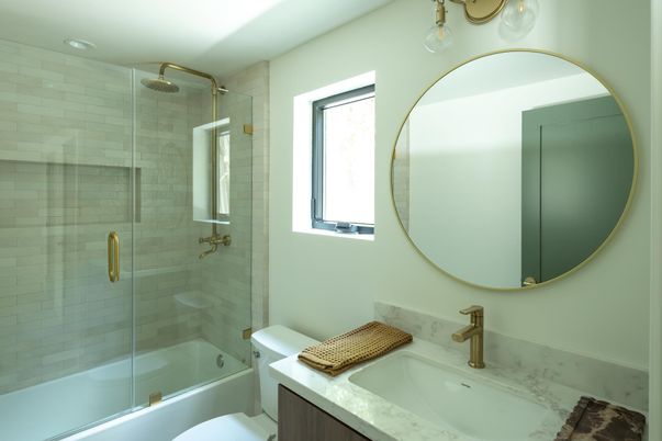 Bathroom, Glass Shower, Interior, Recessed Lighting