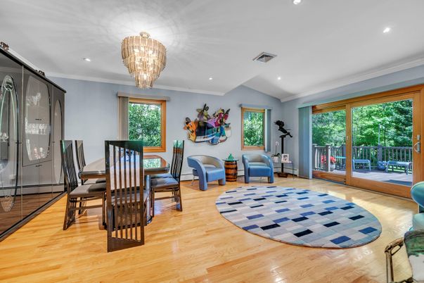 Chandelier, Dining room, Interior, Recessed Lighting, Wood Texture Flooring