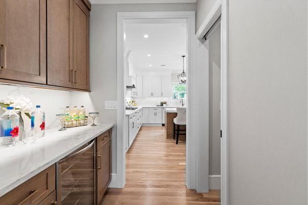 Interior, Kitchen, Pendant Lights, Recessed Lighting, Wood Texture Flooring