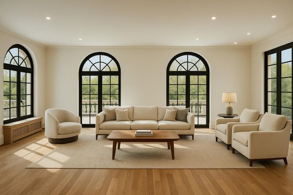 Interior, Living room, Recessed Lighting, Wood Texture Flooring