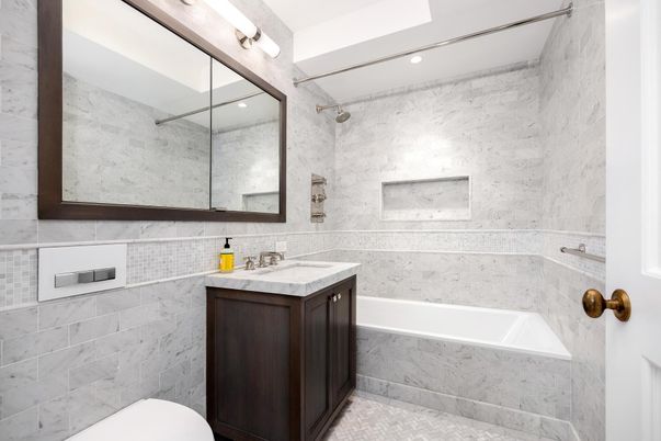 Bathroom, Interior, Marble Walls, Recessed Lighting