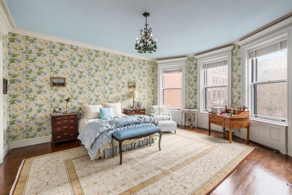 Bedroom, Chandelier, Home Office, Interior, Wood Texture Flooring