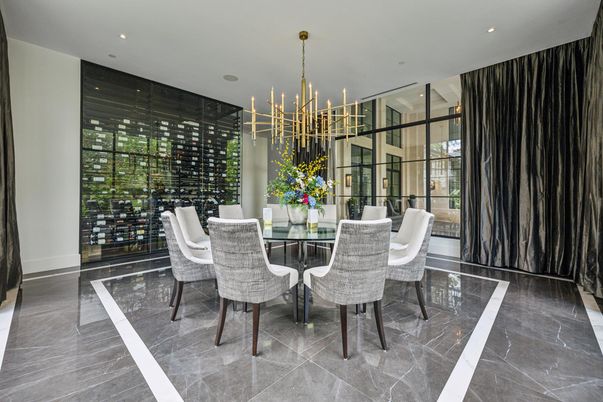 Dining room, Interior, Pendant Lights, Recessed Lighting, Wine Storage
