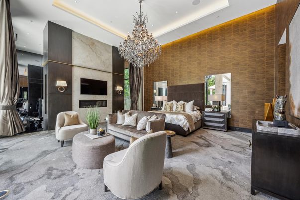 Bedroom, Chandelier, Fireplace, Interior, Recessed Lighting