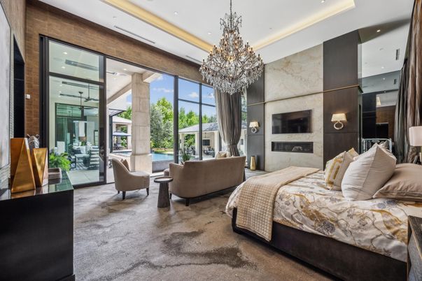 Bedroom, Chandelier, Fireplace, Interior, Recessed Lighting