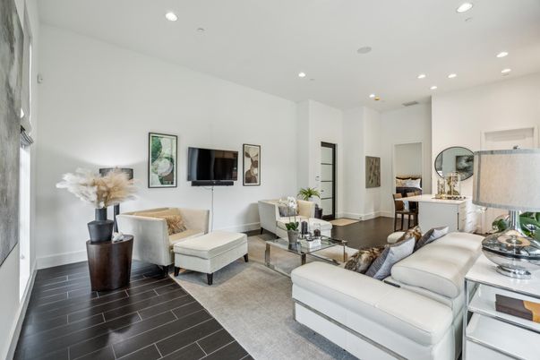 Interior, Living room, Recessed Lighting, Wood Texture Flooring